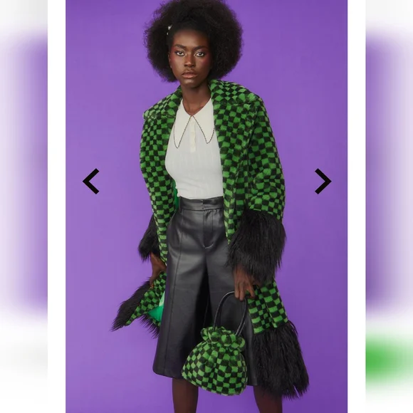 Jayley Collection Faux Fur Bag Purse Handbag Black & Green Checkered - Picture 7 of 11